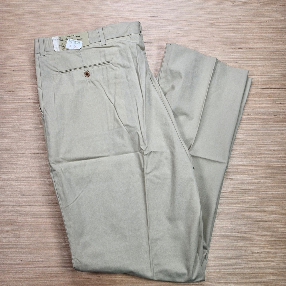The Men's Store Trousers Men 44x32 Beige Flat Front Cotton Blend Dress Pants